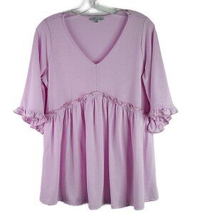 White Birch - Pink Short Sleeve V-Neck Top - Small